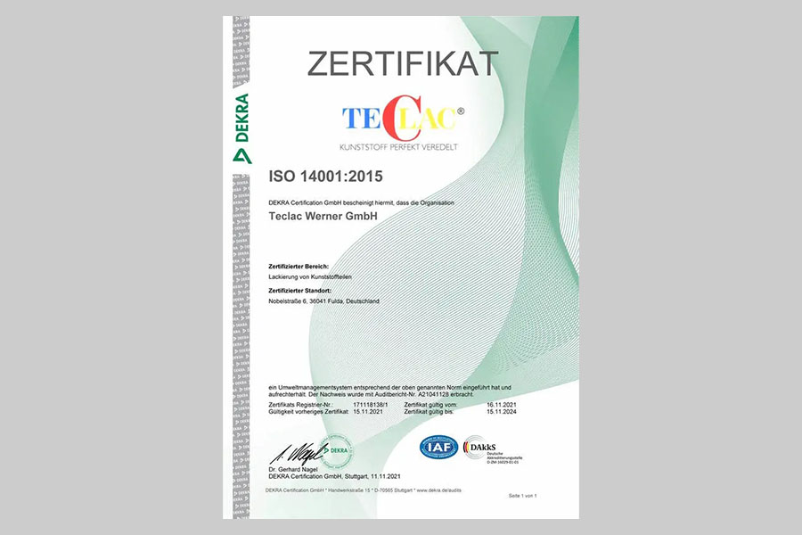 Environmental management system at TECLAC now also certified